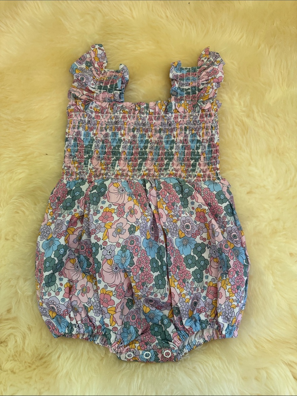 Smocked Floral Baby Romper in Pink Multi